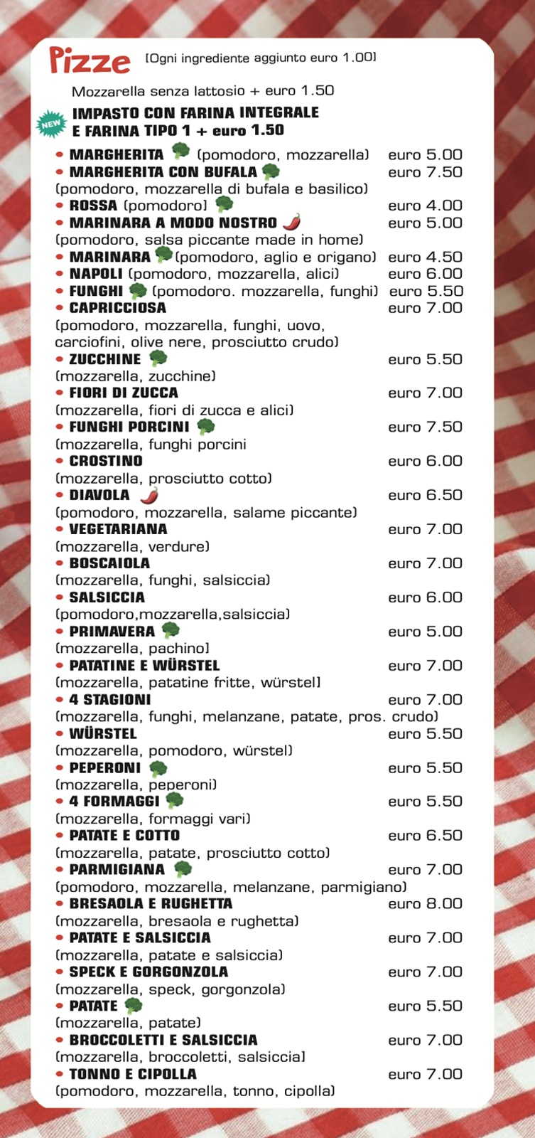 Menù Pizzeria l'Artista